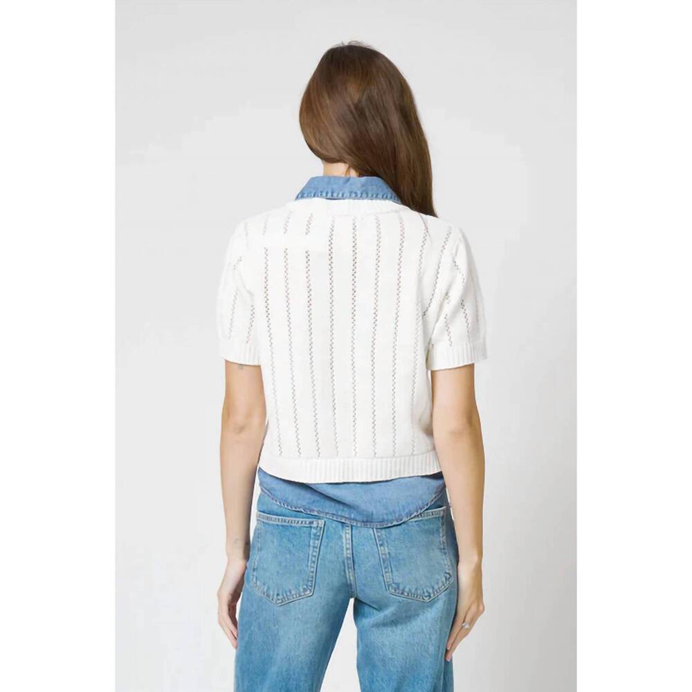 NEW CENTRAL PARK WEST kendall tencel twofer blouse in ivory denim blue - Picture 4 of 5